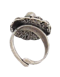 Zeeuwse knop ring met uitstekend bolletje, zwaar verzilverd, een maat, buigzaam ZKR 307