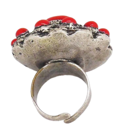 Supergrote Zeeuwse knop ring met rode emaille, een maat, verstelbaar ZKR 314-R