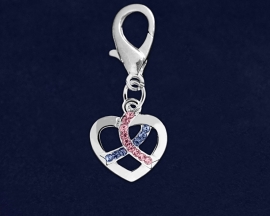 Prematurity Birth Silver Heart Crystal Ribbon sleutelhangertje