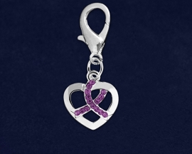 Prematurity Awareness Ribbon Silver Heart Crystal Ribbon sleutelhangertje