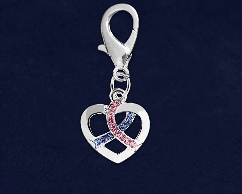 Prematurity Birth Silver Heart Crystal Ribbon sleutelhangertje