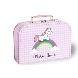 Koffertje met naam, unicorn en regenboog