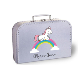 Koffertje met naam, unicorn en regenboog