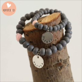 Armband set moeder dochter grey met naamlabel