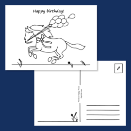 Geburtstagskarte "Pferd im Galopp mit Luftballons".