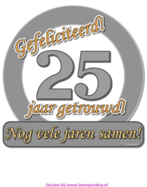 Huldeschild metallic 25 jaar getrouwd