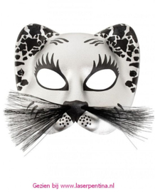 Half Masker Kat zilver/zwart