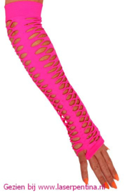 Vingerloze Handschoenen grote gaten pink 