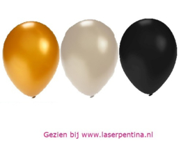 Effen Ballon 5" metallic zwrt/gd/zlvr