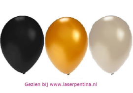 Effen Ballon 14" metallic zwrt/zlvr/gd 