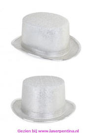 Hoge hoed lurex glitter zilver