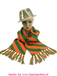 Sjaal gebreid diagonaal oranje/groen