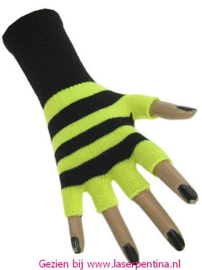 Vingerloze Handschoenen fluor geel/zwart gestreept