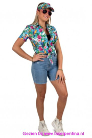 Hawaii Knoopblouse blauw + Zonneklep