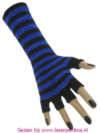 Vingerloze Handschoenen fluor blauw/zwart gestreept
