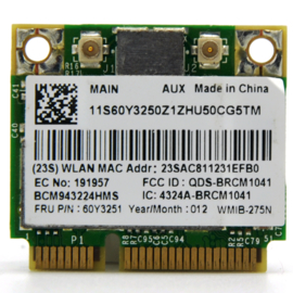 Broadcom WMIB-275N WLAN 802.11a/b/g/n Half Height Mini-PCI-e Wifi Card