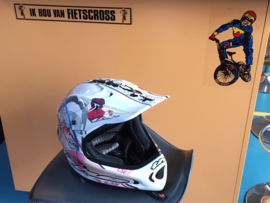 THE ONE LEATH BMX, MX Helm, Adult Small, Wit met tekening, Gloednieuw