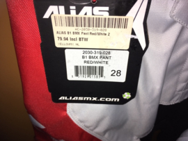 Alias B1 BMX Broek, Rood/Wit, Adult 28, Gloednieuw