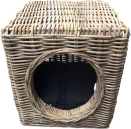 Kattenmand OUtdoor KUBU riet 42 x 42 x 42 cm + Zwart gewatteerd kussen