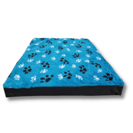 Hondenmatras - Furfleece Blokkussen  Turquoise met Pootafdruk
