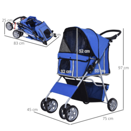 hondenbuggy  blauw 75L x 45B x 97H cm