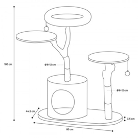 Houten krabpaal Hina (L) 80 x (B) 44,5 x (H) 100 cm