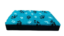 Blokkussen Hondenmatras Vetfleece Turquoise Voetprint - Diverse Maten