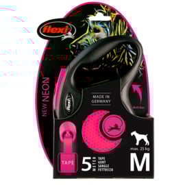 Flexi new neon lint Zwart/neon roze 5M