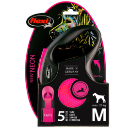 Flexi new neon lint Zwart/neon roze 5M