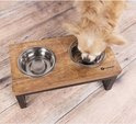 Flamingo Voerbakken Tommy Duo Dinner - Mangohout - Zwart - Inox - 55.5x27.5x22.5cm - 1600ML