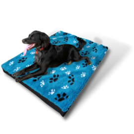 Hondenmatras - Furfleece Blokkussen  Turquoise met Pootafdruk