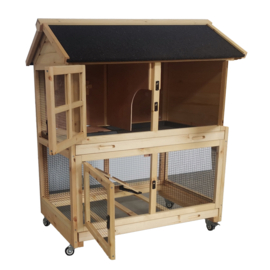 Woodland konijnenhok met wielen flappy pinus houtkleurig