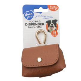 Duvo+ - Poepzakjes dispenser kunstleer bruin 6,5x8,5x9cm