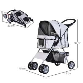 hondenbuggy  zilver 75L x 45B x 97H cm
