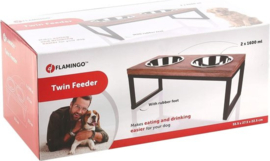 Flamingo Voerbakken Tommy Duo Dinner - Mangohout - Zwart - Inox - 55.5x27.5x22.5cm - 1600ML