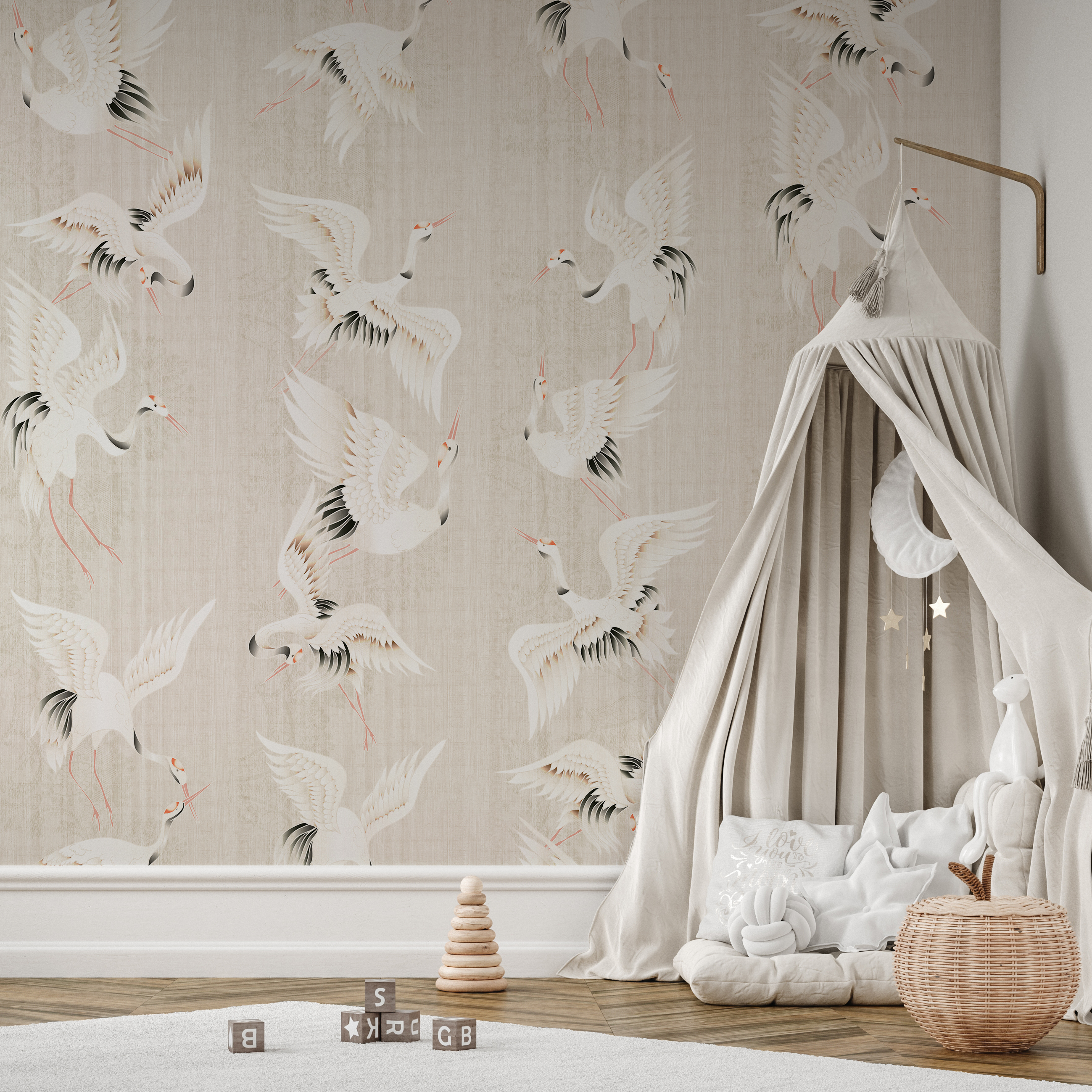JAPANESE CRANES taupe