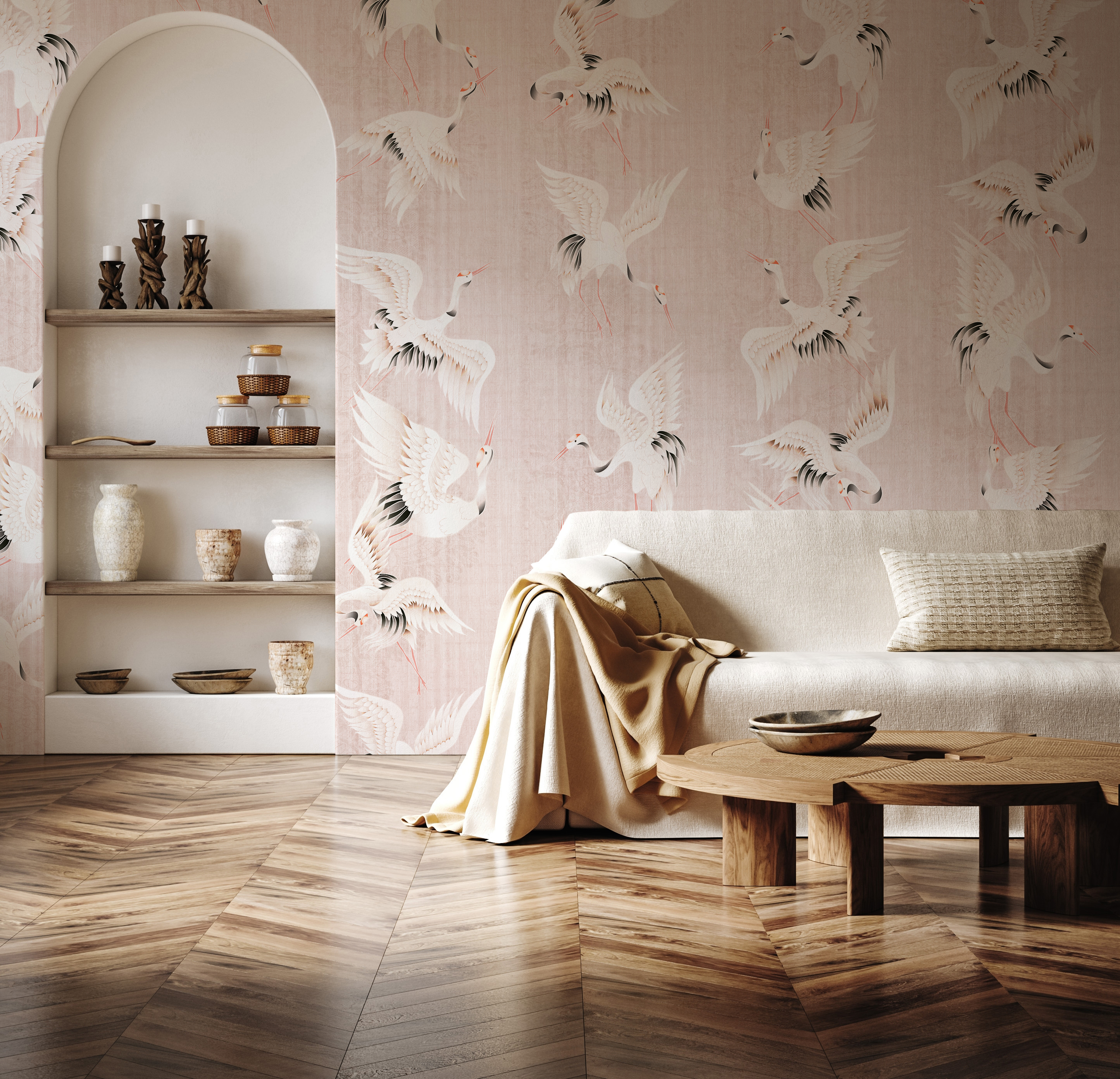 JAPANESE CRANES pink