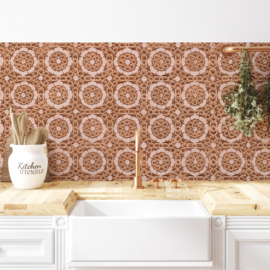 KitchenWalls Terracotta Flowers - 600 x 300 cm