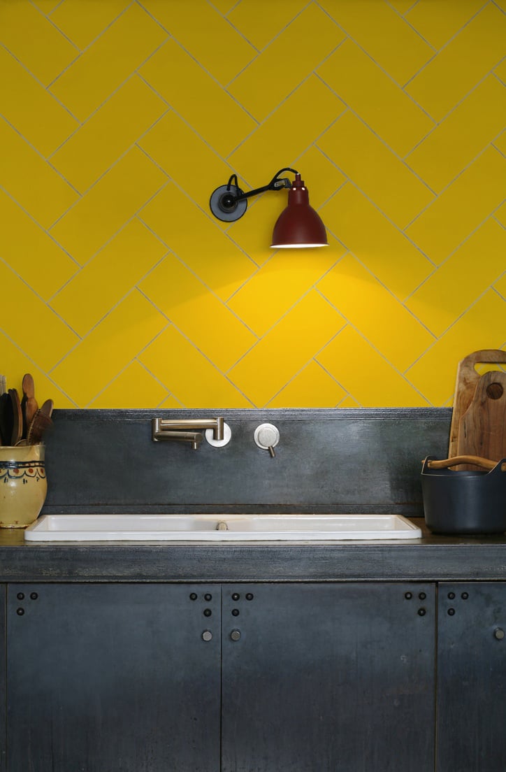 kitchen-walls herringbone tile wallpaper yellow