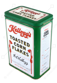Lata vintage para Cornflakes de Kellogg, lata de almacenamiento verde, There's a Good Time Coming