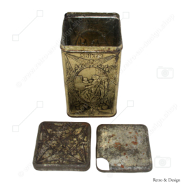 Antique tin for sugar with pouring lid and embossed embossed decorations by De Gruyter