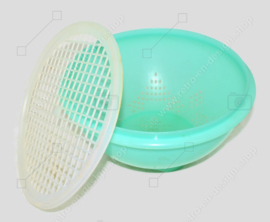 Colador Tupperware vintage de color Jade verde con rejilla blanca transparente