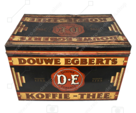 Rechthoekige vintage blikken winkeltrommel van Douwe Egberts Koffie en Thee fabrieken