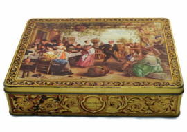 Vintage Blechdose von Victoria Biscuits Dordrecht mit Gemälde von Jan Steen, Tanzpaar