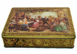 Vintage tin made by Victoria Biscuits Dordrecht with painting of Jan Steen, Dancing Couple