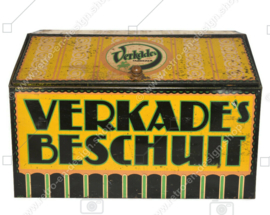 Groot geel vintage winkelblik “VERKADE’S BESCHUIT”