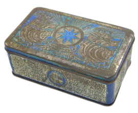 Tobacco tin in blue / silver with embossed with ships for star-tobacco by Niemeijer