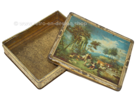 Vintage rectangular tin with image of a painting by Vernon de Beauvoir Ward