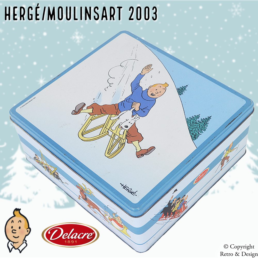 Lata Vintage de Galletas Delacre “Tintín y Milú en el Trineo” – Edición Limitada de Colección (2003)
