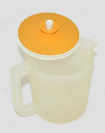 Vintage transparenter Tupperware Krug mit gelbem Verschlussdeckel, niedriges Modell